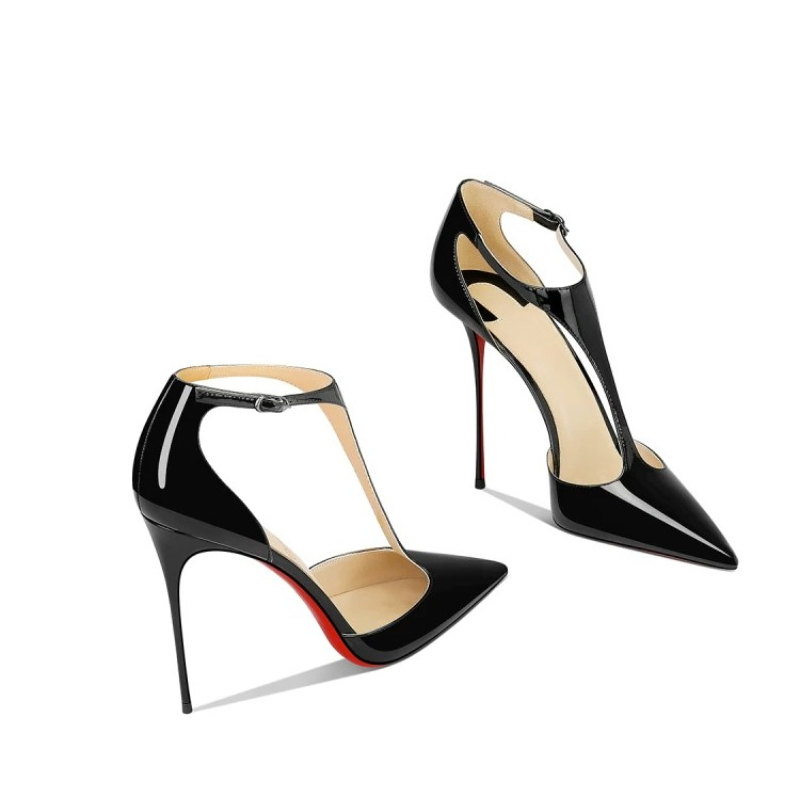 Leather Classic Strap - Zwarte lakleren puntige stilettohakken 2026 lente